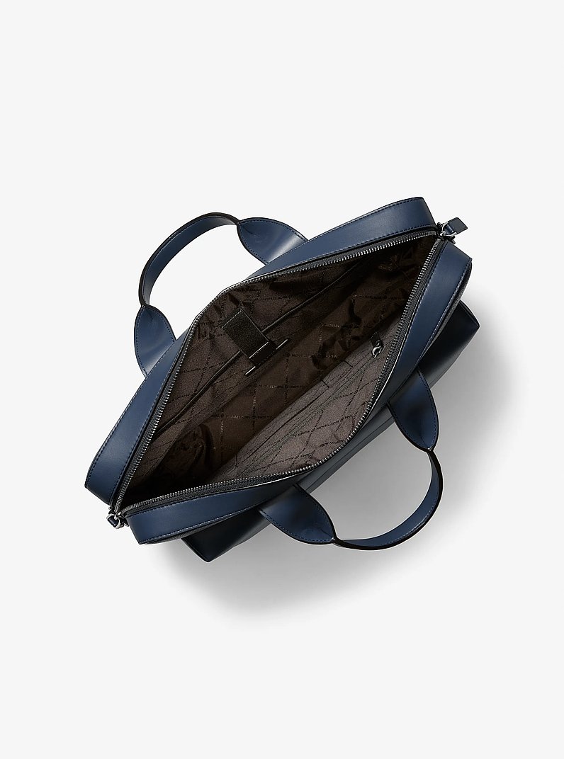 Pacey Medium Pebbled Leather Pocket Briefcase in NAVY | Michael Kors