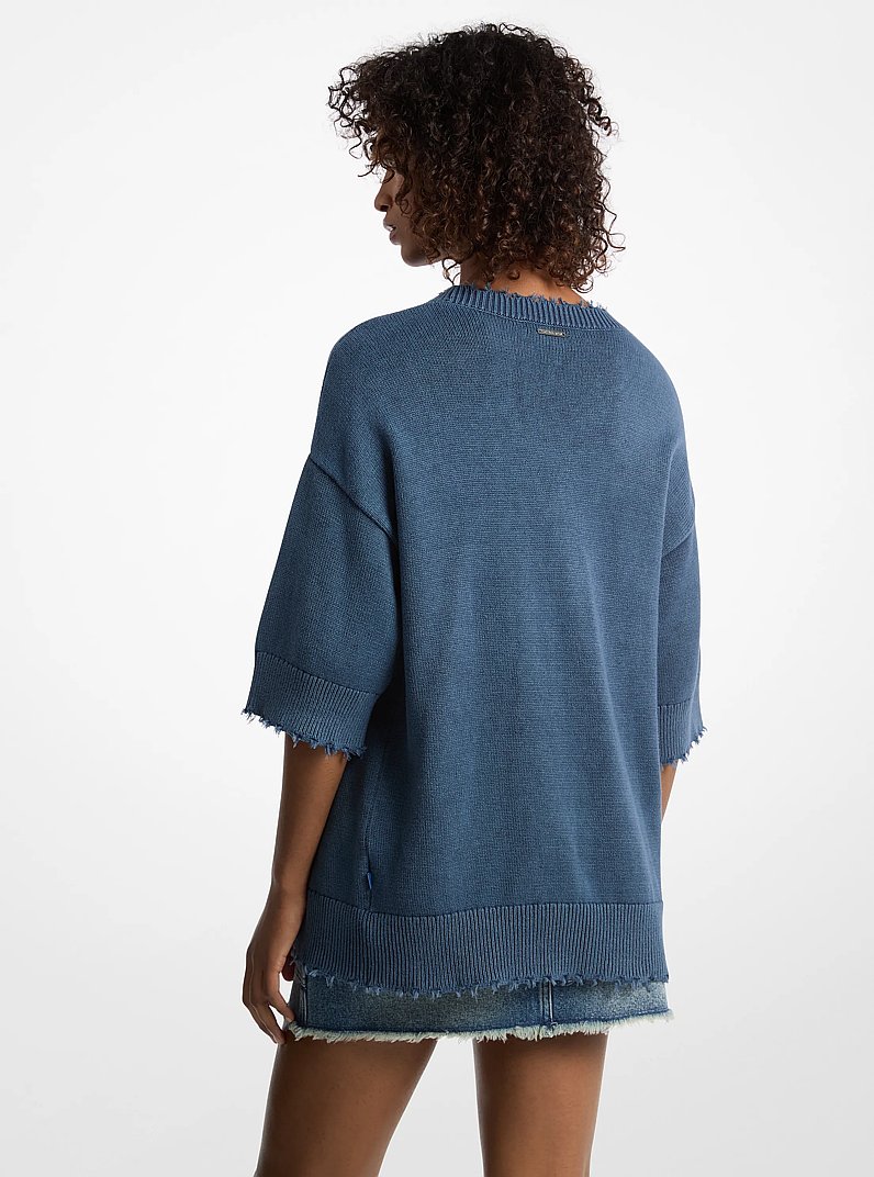 Distressed Garment-Dyed Cotton and Cashmere Blend Sweater in UNION WASH | Michael Kors