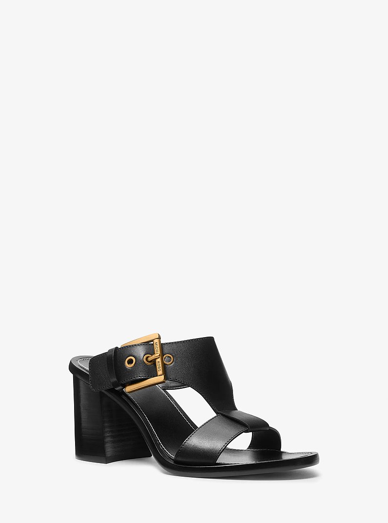 Irene Leather Block Heel Sandal in BLACK | Michael Kors