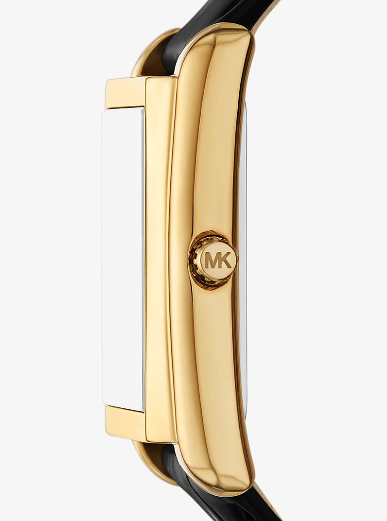 Essex Gold-Tone and Crocodile Embossed Leather Watch in BLACK | Michael Kors