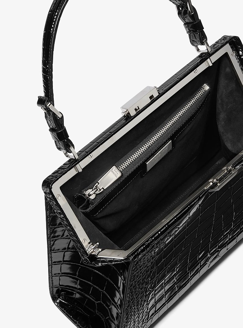 Bolso satchel Simone de piel con motivo de cocodrilo en relieve in NEGRO | Michael Kors