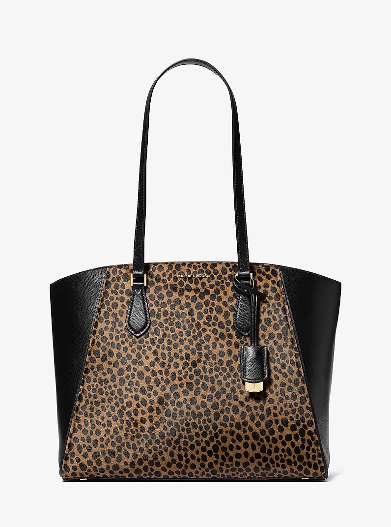 Taryn Large Cheetah Print Calf Hair and Leather Tote Bag in HUSK MULTI | Michael Kors