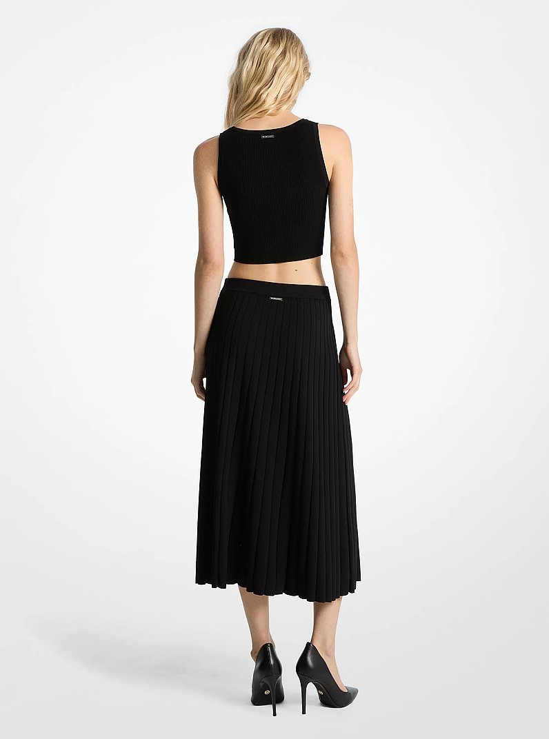 Ribbed Stretch Knit Midi Skirt in BLACK | Michael Kors