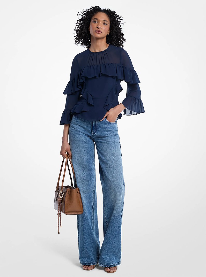 Ruffled Georgette Blouse  in MIDNIGHTBLUE | Michael Kors
