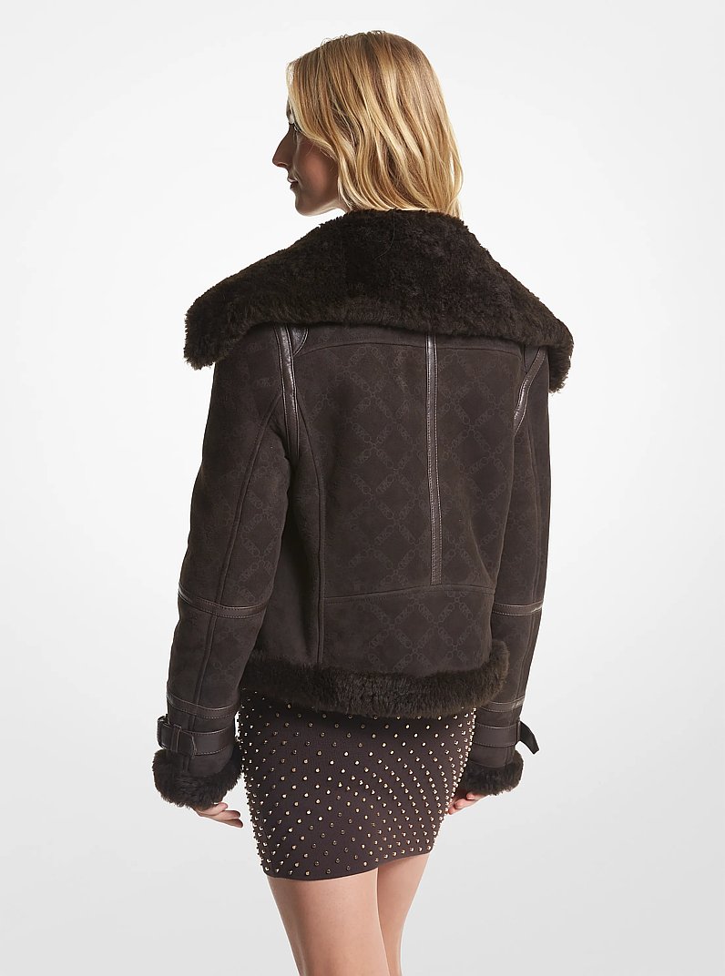 Empire Logo Embossed Suede and Shearling Flight Jacket in