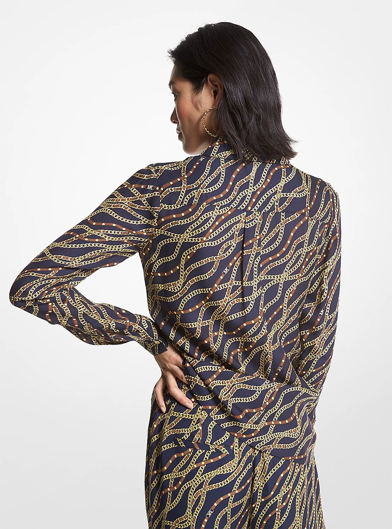 Status Print Georgette Blouse in MIDNIGHTBLUE | Michael Kors