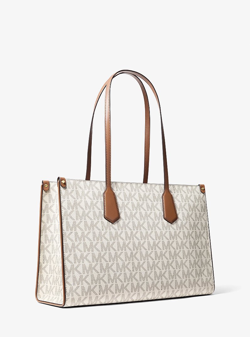Maple Large Signature Logo Tote Bag in VANILLA/LUGGAGE | Michael Kors