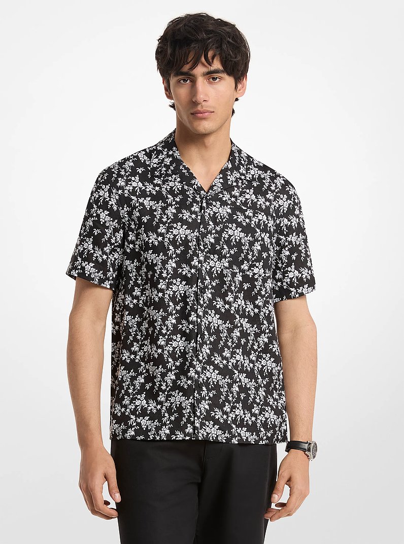 Camicia in lino con stampa floreale in NERO | Michael Kors
