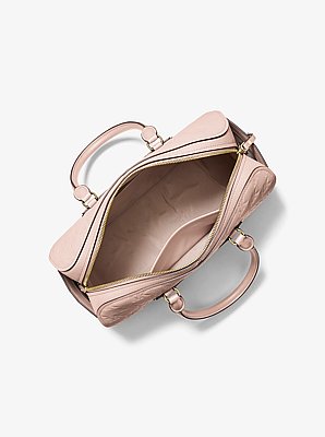 Jet Set Travel Medium Logo Embossed Leather Duffel Crossbody Bag