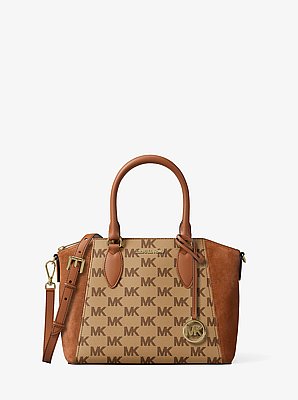 Sienna Small Logo Jacquard and Leather Satchel
