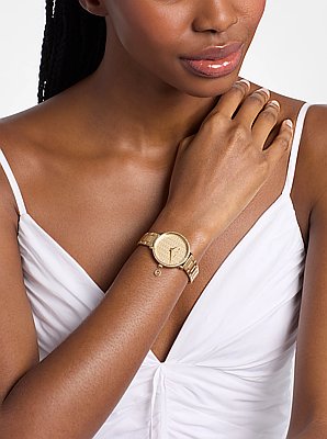 Mini montre Pyper dor&eacute;e &agrave; pierres pav&eacute;es