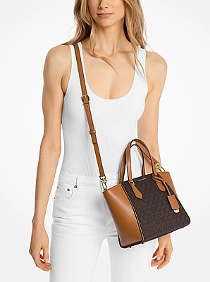 Taryn Small Signature Logo and Leather Convertible Crossbody Bag