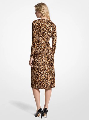 Robe en jersey mat &agrave; ruch&eacute; et &agrave; imprim&eacute; l&eacute;opard