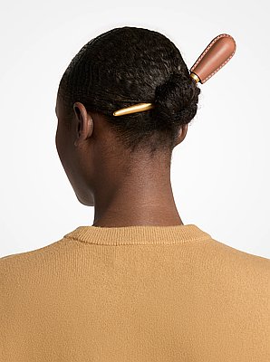 Leather Wrapped Brass Hair Pin