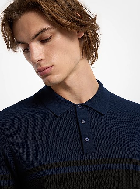 Polo en coton textur&eacute; &agrave; rayures