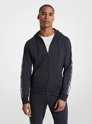 Logo Tape Cotton Blend Zip-Up Hoodie