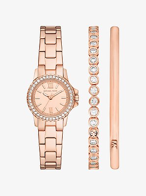Set de regalo de joyer&iacute;a con reloj Everest petite en tono oro rosa y pulsera con pav&eacute;