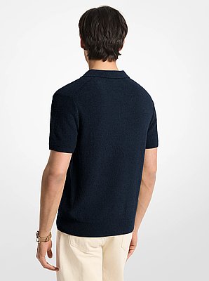 Boucle Cotton Blend Short-Sleeve Polo Sweater