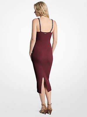 Chain Ribbed Stretch Knit Midi Dress
