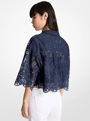 Kurze Bluse aus floraler Kordelspitze