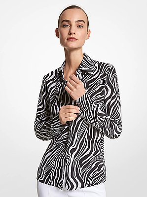Hansen Zebra Silk Crepe De Chine Shirt