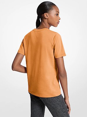 T-shirt en coton &agrave; paillettes et &agrave; logo
