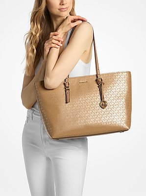 Bolso tote Quinn grande metalizado con logotipo