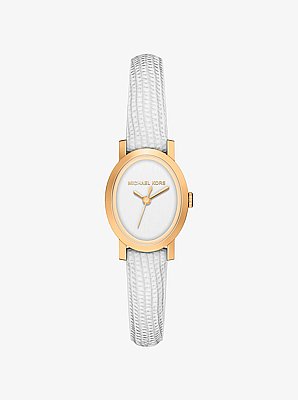 Petite Maude Gold-Tone and Lizard Embossed Leather Watch