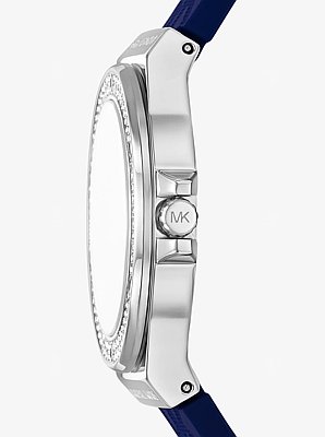 Reloj Lennox en tono plateado y malla de silicona con el logotipo con pav&eacute;
