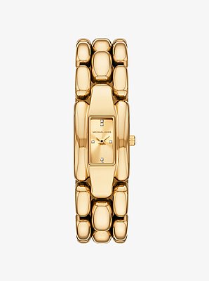 Mini Hally Pav&eacute; Gold-Tone Watch