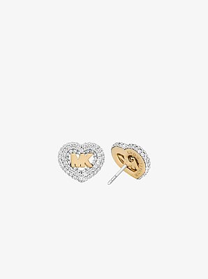 Logo and Pav&eacute; Heart Earrings