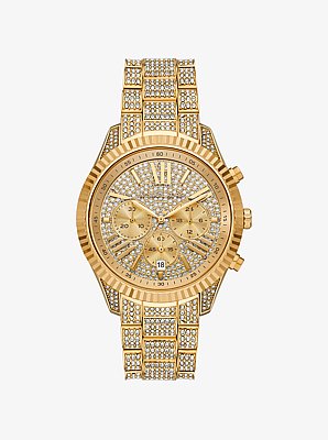 Oversized Lexington Pav&eacute; Gold-Tone Watch
