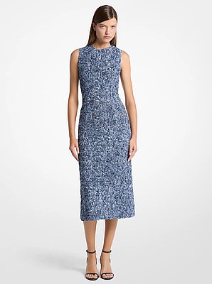 Vestido tubo de encaje soutache floral te&ntilde;ido anudado