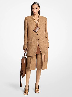 Frayed Linen Collarless Blazer