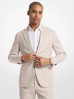 Stretch-Blazer aus Baumwolle und Leinen mit Karomuster