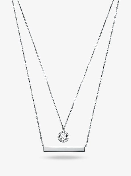 Precious Metal-Plated Sterling Silver Pav&eacute; Layered Necklace
