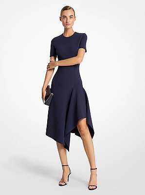 Doubleface-Kleid aus Woll-Barathea mit Stretch und Zipfelsaum