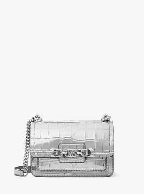 Heather Extra-Small Metallic Crocodile Embossed Leather Crossbody Bag