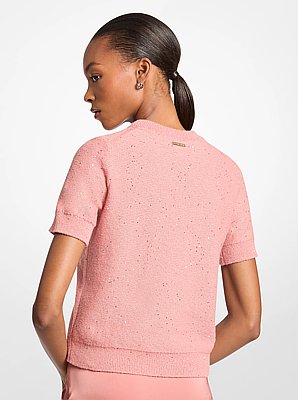 Embellished Knit Short-Sleeve Sweater
