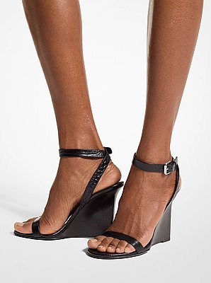 Claudia Crocodile Embossed Leather Wedge Sandal