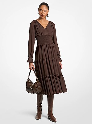 Smocked Georgette Midi Dress