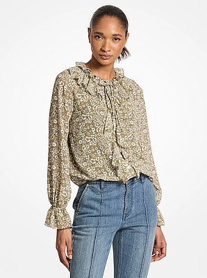 Blusa con volantes de georgette con estampado floral