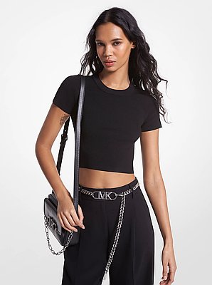 Camiseta corta acanalada de viscosa el&aacute;stica