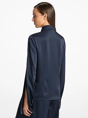 Satin Slit-Sleeve Blouse