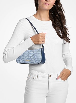 Sammy Small Signature Logo Print Denim Pochette