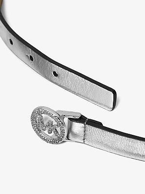 Metallic Leather Pav&eacute; Logo Belt