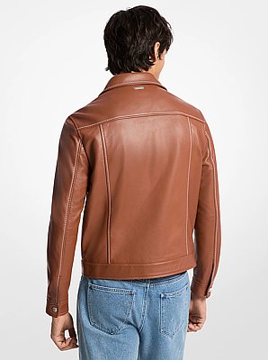 Topstitched Leather Trucker Jacket