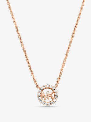 Fulton Precious-Metal Plated Sterling Silver Pav&eacute; Logo Charm Necklace