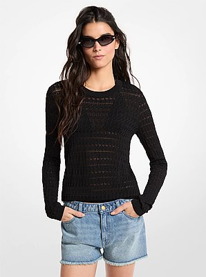 Pointelle Stretch Knit Sweater