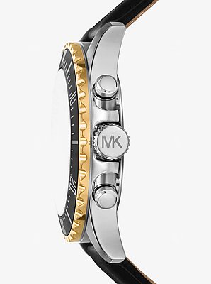 Oversized Everest Silver-Tone and Leather Watch
